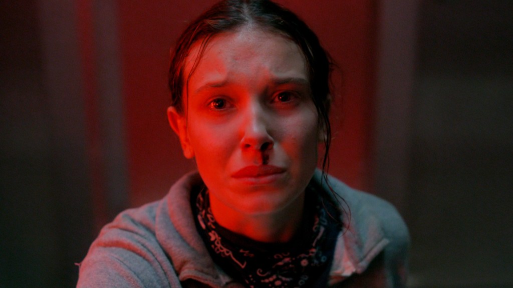 Eleven (Millie Bobby Brown) looking sad in Stranger Things Season 5, Episode 4