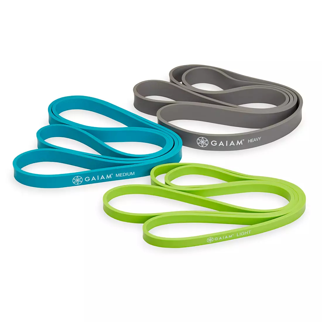 Three resistance bands on white background