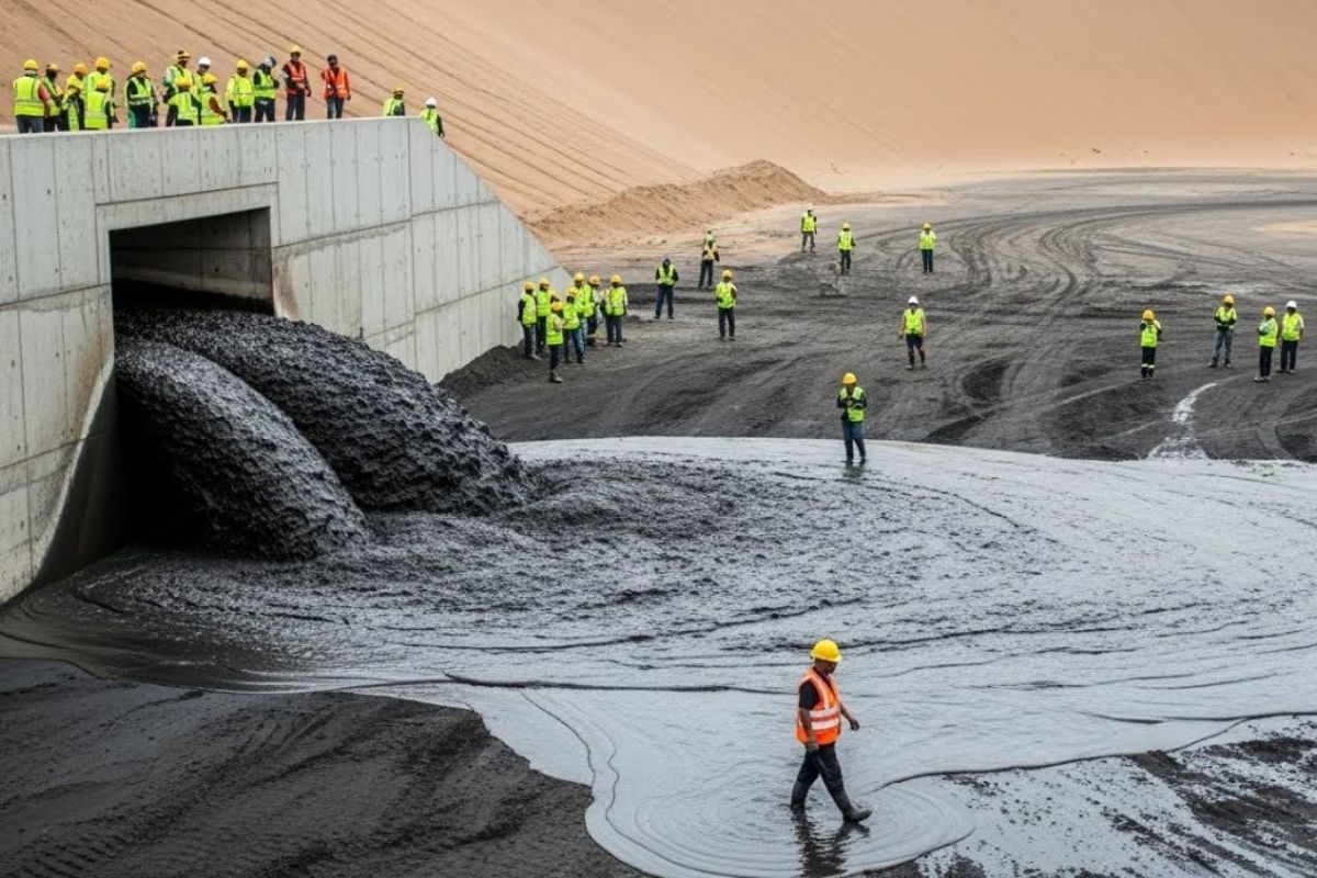 A nearly 100-meter wall at the bottom of a valley creates the Chimney Hollow Dam, a water reservoir for water security to combat drought in Colorado.