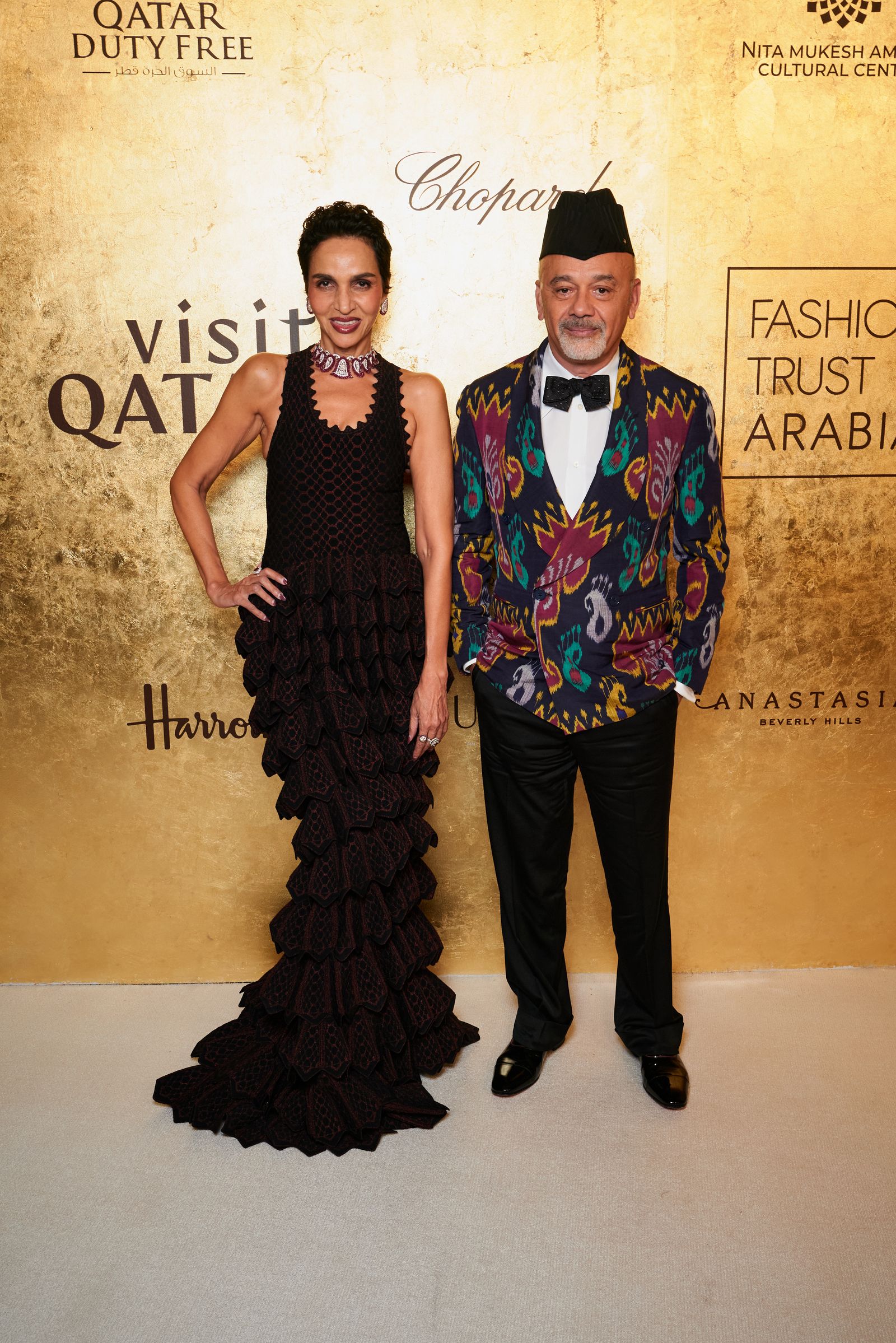 DOHA QATAR  NOVEMBER 22 Farida Khelfa and Christian Louboutin attend Fashion Trust Arabia 2025 Award Ceremony on...