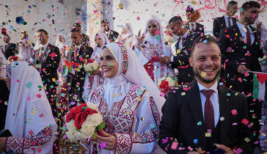 54 couples marry in mass wedding on ruins of Khan Younis in UAE-sponsored event