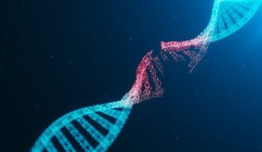 3D illustration. DNA helix with damaged segment highlighted in red