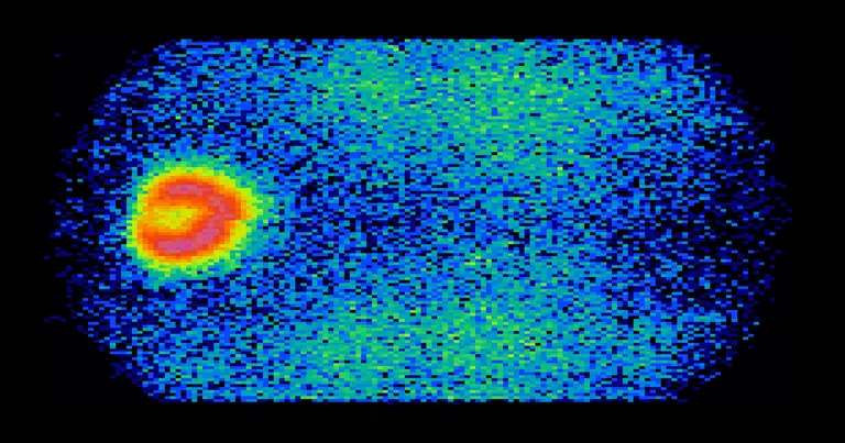 In This Image From The Imap Ultra Instrument, Earth’s Magnetic Environment Shines Brightly, With Both Ena Data And Noise Visible.