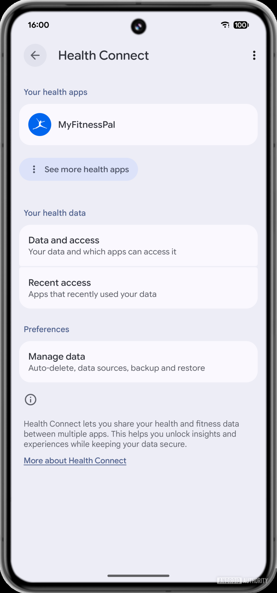 New Health Connect main page