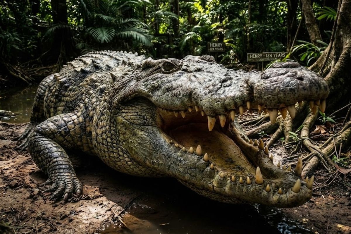 Henry, the world's oldest crocodile at the Crocworld Conservation Centre, is a Nile crocodile that symbolizes longevity in captivity and comparative immunology.