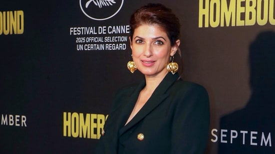 Twinkle Khanna poses during the premiere of the film Homebound in Mumbai on September 22, 2025. (File Photo/ PTI)