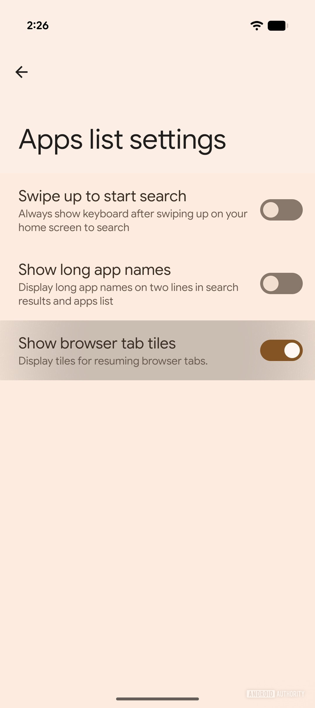 Pixel Launcher Show browser tab tiles