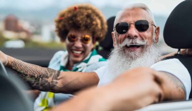 Mature people enjoying time together during road trip