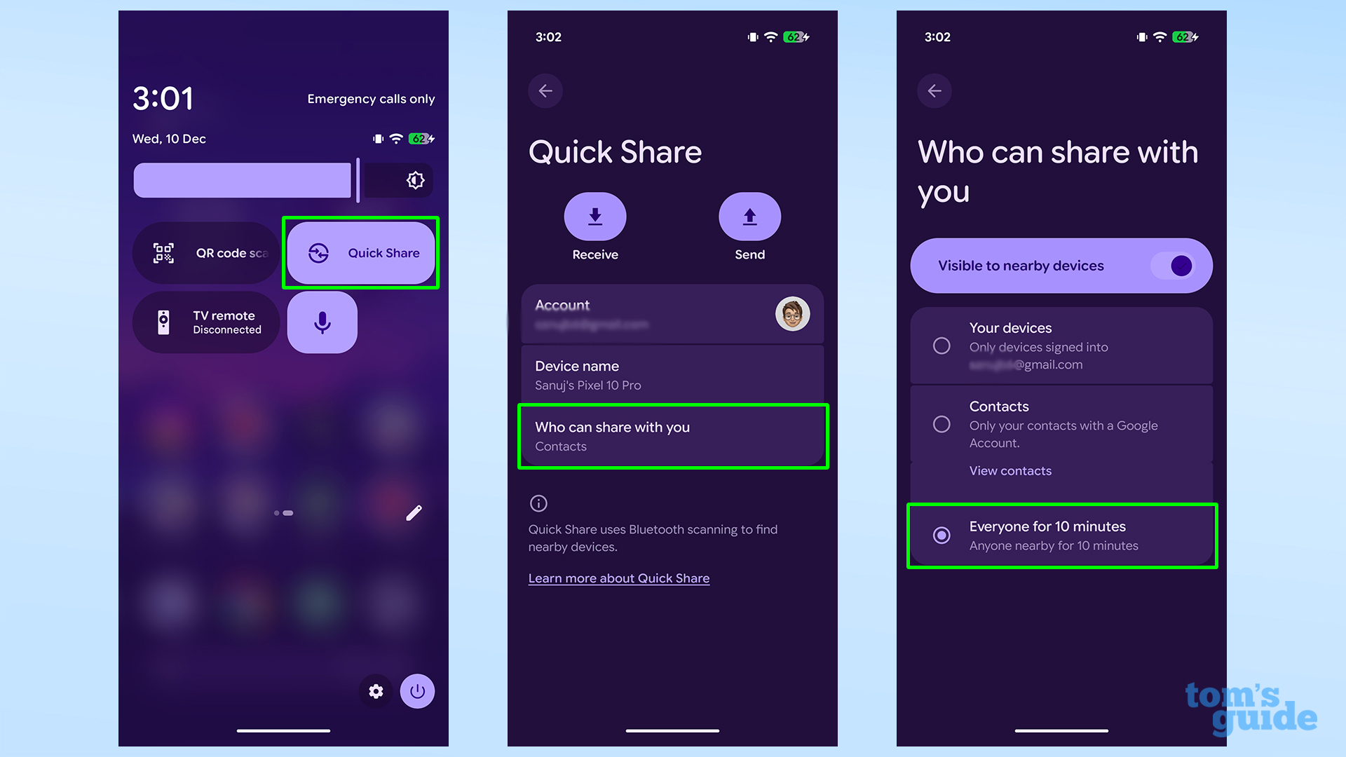 Setting quick share to everyone when using Quick Share between iPhone and Pixel