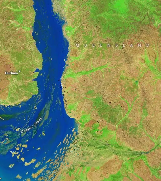 Satellite Image Capturing The Stunning Transformation Of Cooper Creek In Queensland, Australia