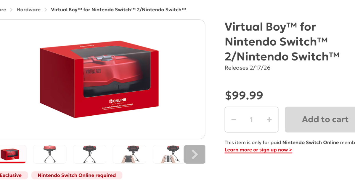 The Switch’s Virtual Boy accessory is available for pre-order.