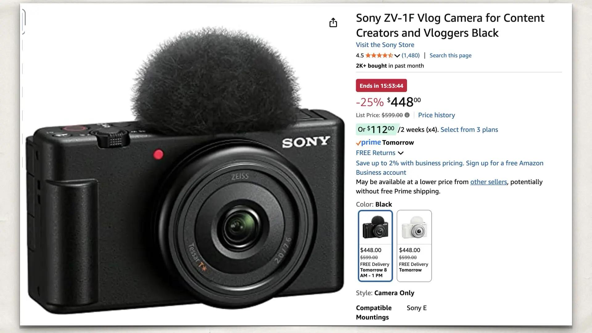Sony ZV-1F Vlog Camera:  Amazon page