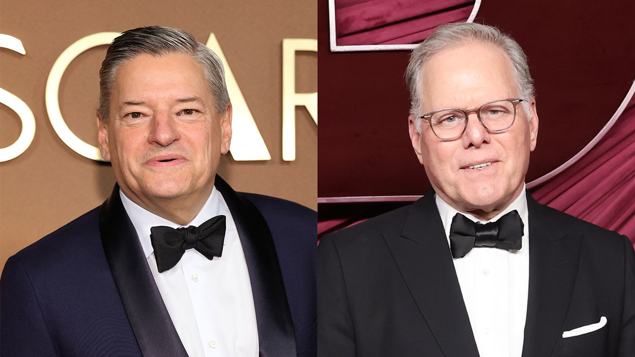 A split image of Ted Sarandos and David Zaslav