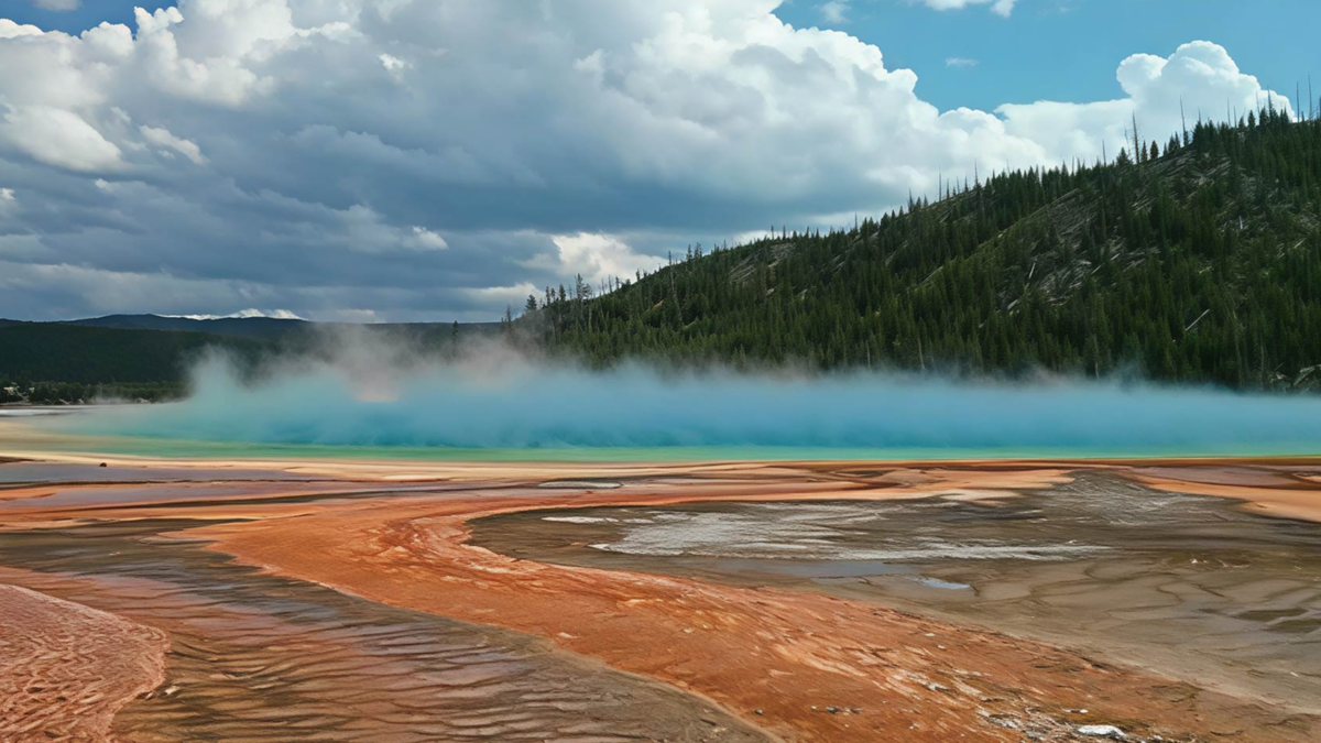 The Grand Prismatic hot spring in Yellowstone National Park is sourced from a magma chamber beneath it. The bright colours are produced by hydrophilic bacteria in the mineral-rich water-1