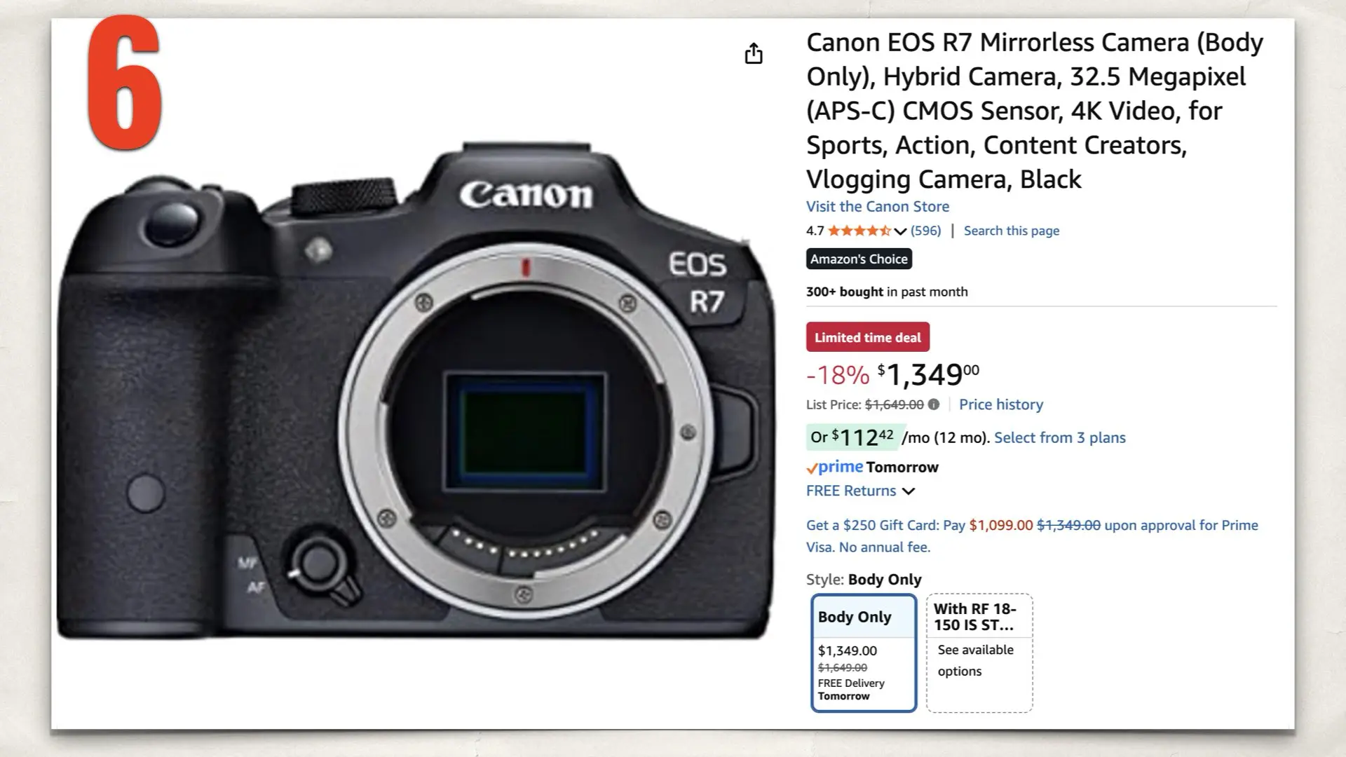The Canon EOS R7 on Amazon