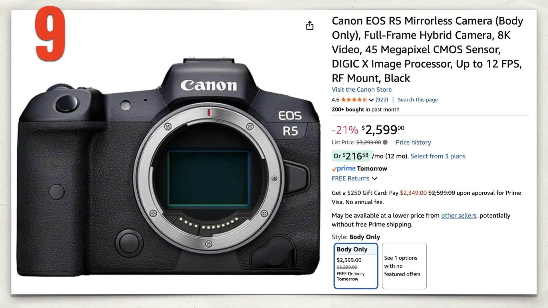 The Canon EOS R5 on Amazon