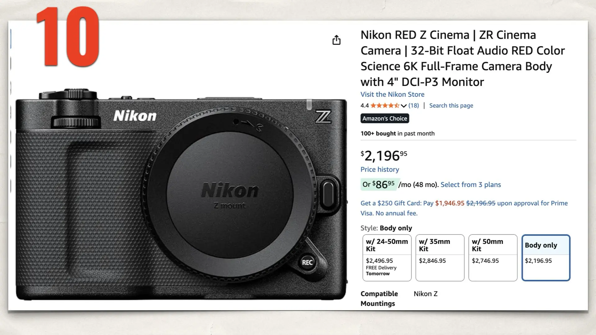 The Nikon RED Z Cinema on Amazon