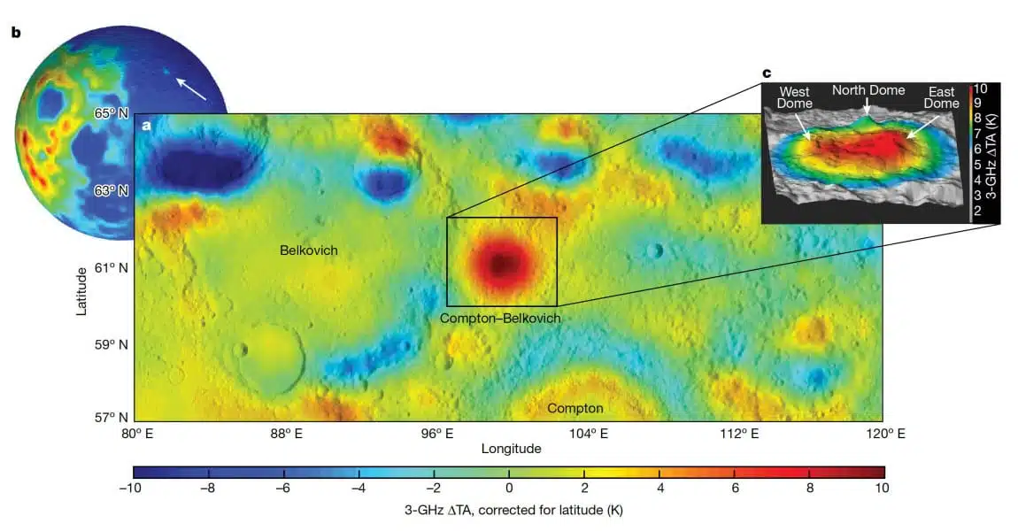 Thermal Map Of The Moon’s Surface Showing The Compton Belkovich Region (center), With Heat Anomalies Indicated By The Red And Orange Areas.