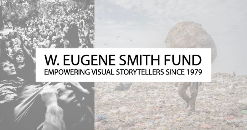 Banner with the text "W. Eugene Smith Fund: Empowering Visual Storytellers Since 1979" over black-and-white and color images of people, emphasizing documentary photography.