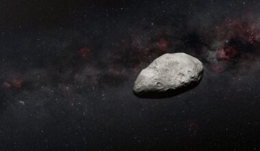 An illustration of an asteroid in outer space
