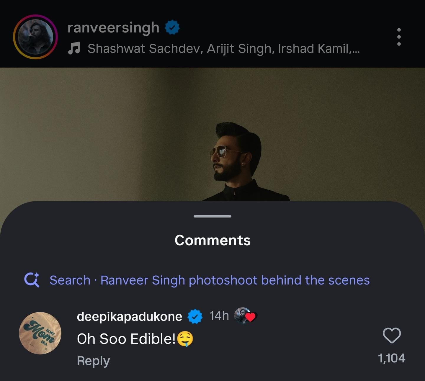 Deepika Padukone's comment on Ranveer Singh's post.