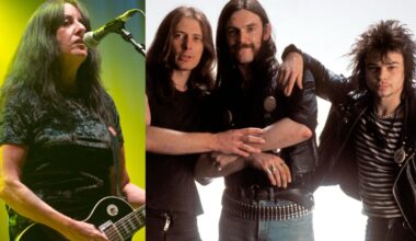 Kim McAuliffe of Girlschool in 2018 and Mot&ouml;rhead in 1980