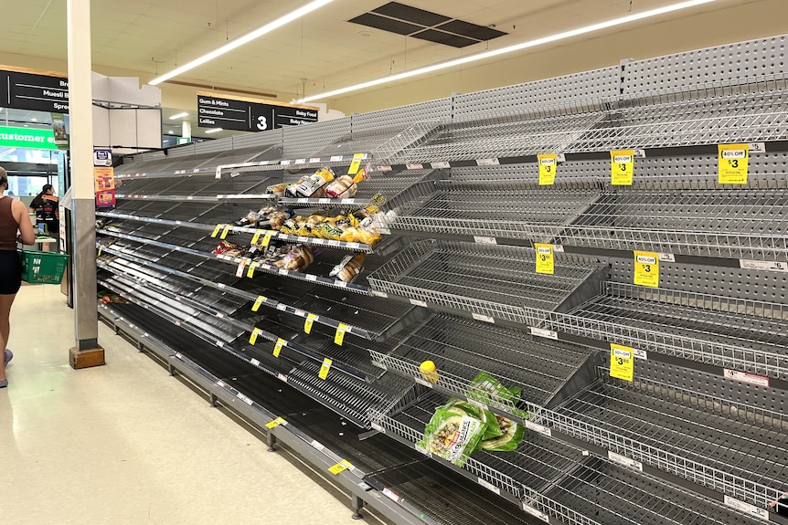 Bare supermarket shelf.