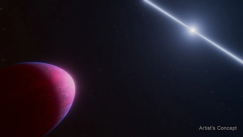  An artist's concept of the exoplanet PSR J2322-2650b (at left) orbiting a pulsar (right). 