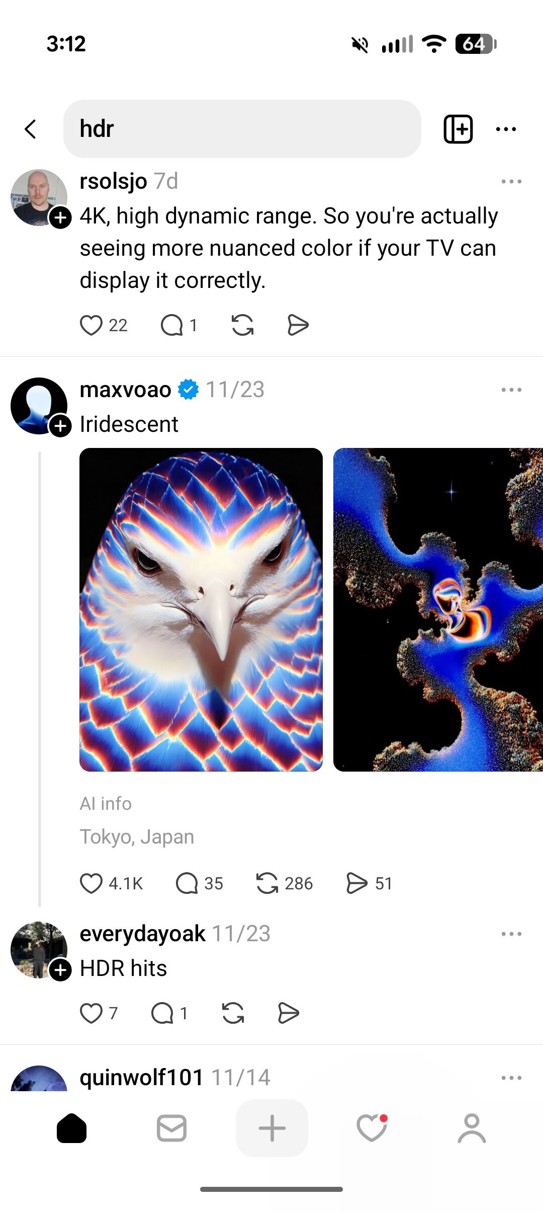 Screenshot of the Threads app with HDR brightness off.