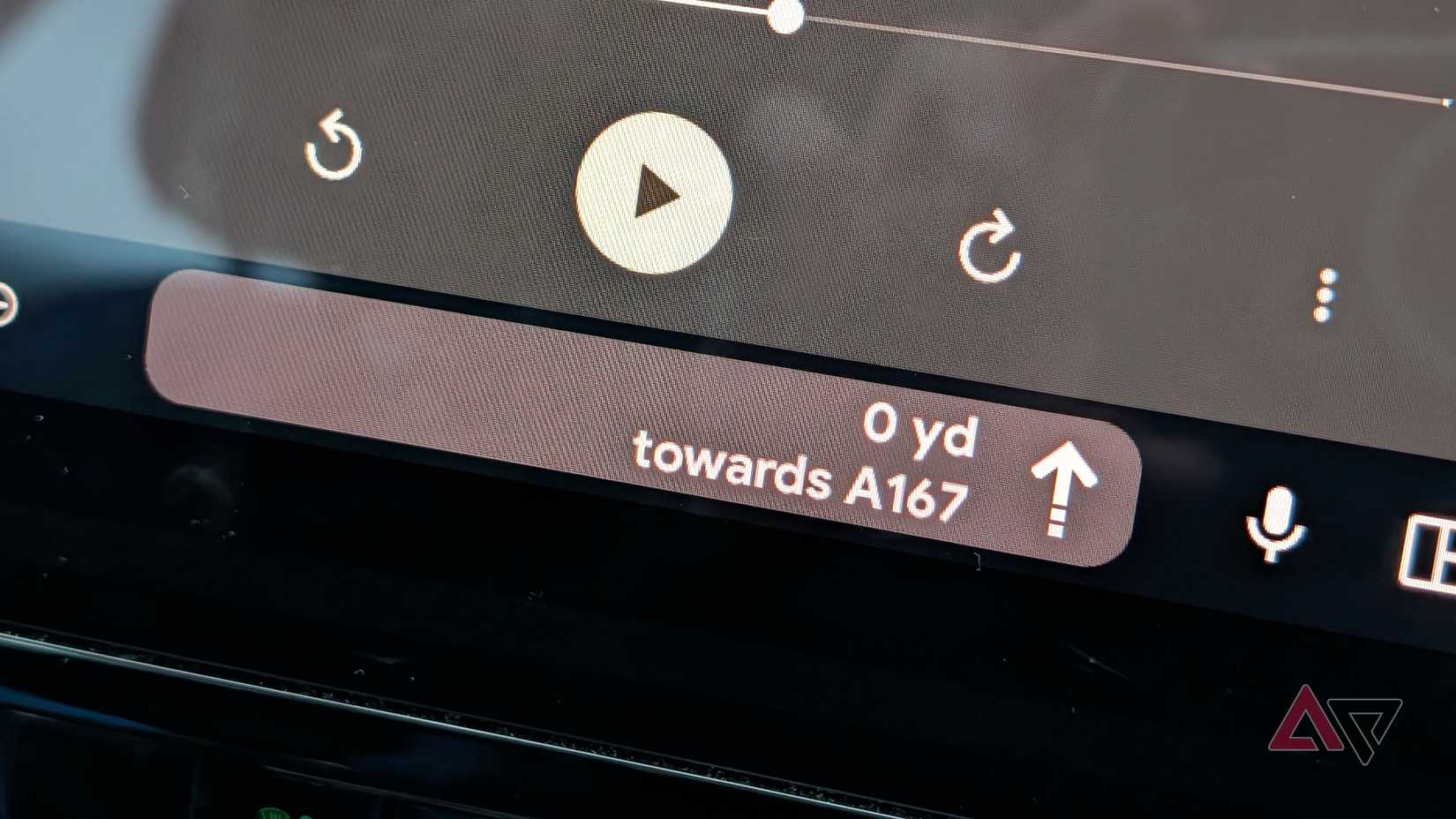 A close-up of Android Auto's taskbar widget for Google Maps navigation.