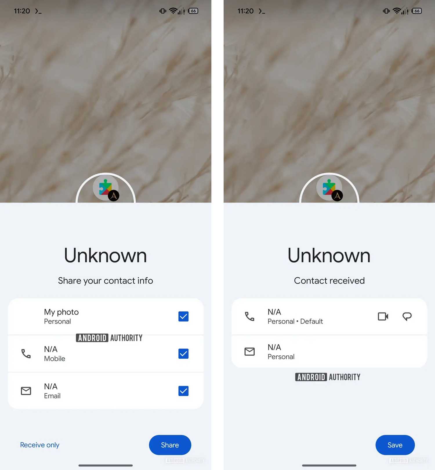 Screenshots highlighting what the upcoming NameDrop-like functionality might look like.