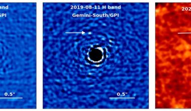 Images of three different data points capturing exoplanet HD 143811 AB b. Credit - N. K. Jones et al.