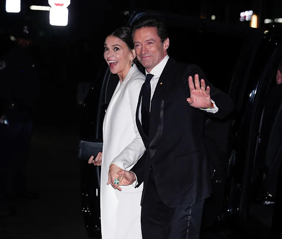 new york, ny december 1: sutton foster and hugh jackman are seen arriving to the 35th gotham film awards on december 1, 2025 in new york city. (photo by xny/star max/gc images)
