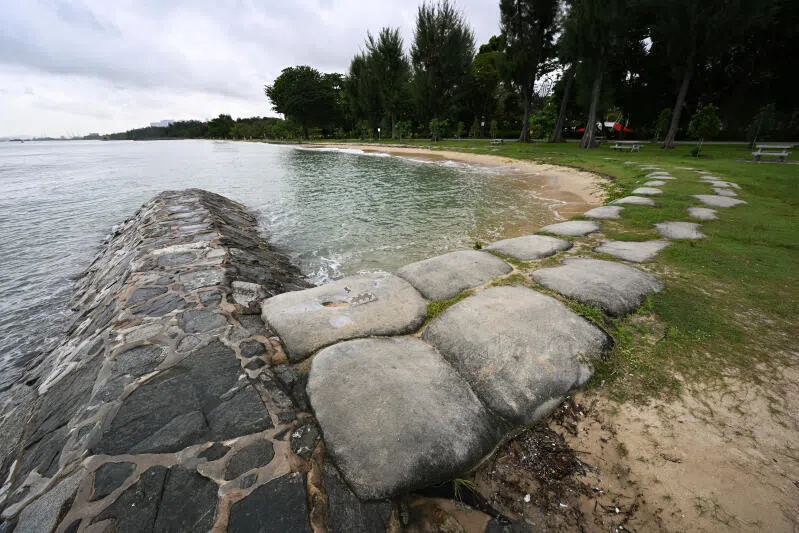 Reinforcements to protect the shore at East Coast Park. A new coastal protection Bill is expected to be introduced in 2026 to spell out the responsibilities of stakeholders involved in coastal protection.