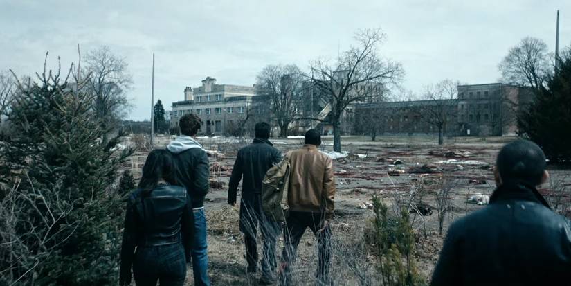 Butcher's team walks toward a building in The Boys.