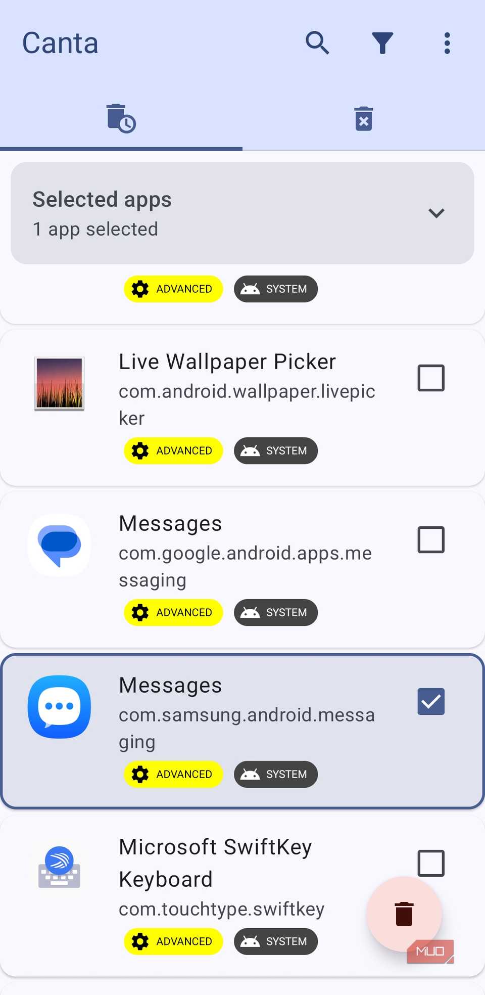 Canta app uninstall option on Android phone