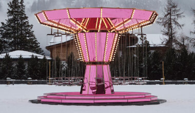 carsten höller's pink carousel rotates on the kulm hotel ice rink