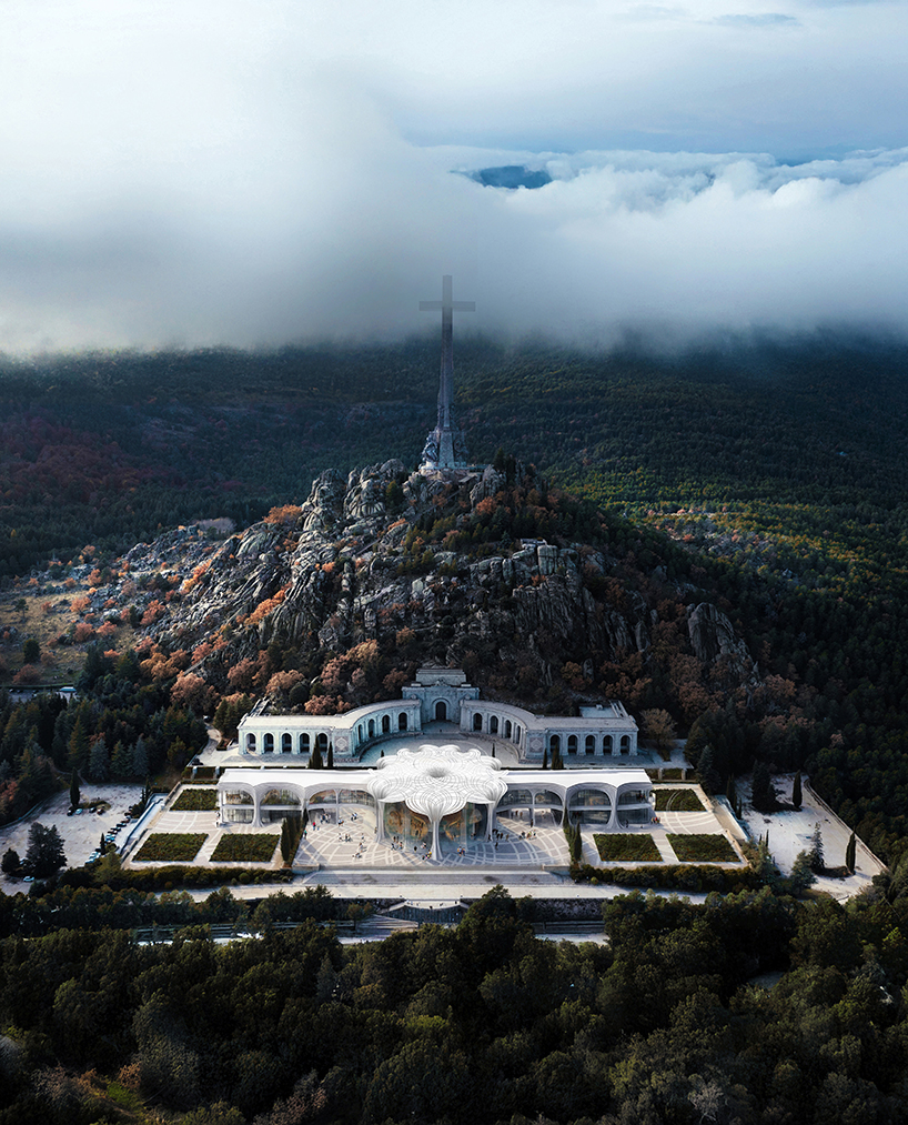 thin stone carves sculptural cathedral emerging from spanish mountains