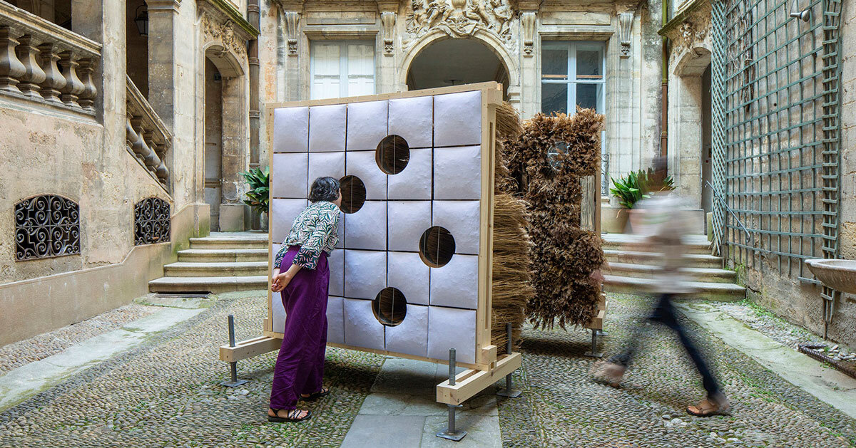 reed-grass filled walls compose sensory installation in montpellier