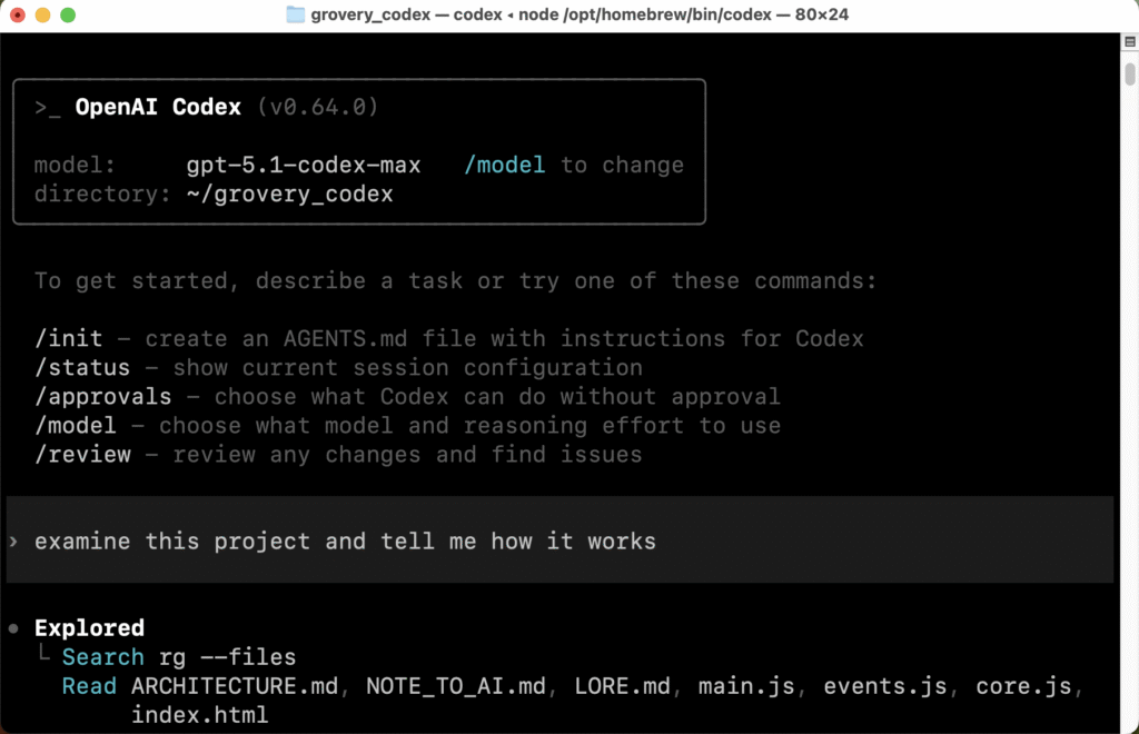The command line version of OpenAI codex running in a macOS terminal window.