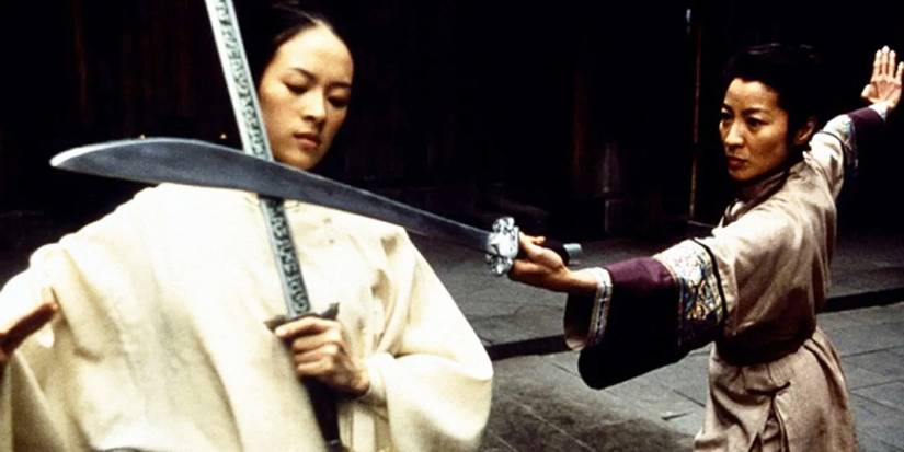 Michelle Yeoh and Zhang Ziyi having a sword fight in Crouching Tiger, Hidden Dragon