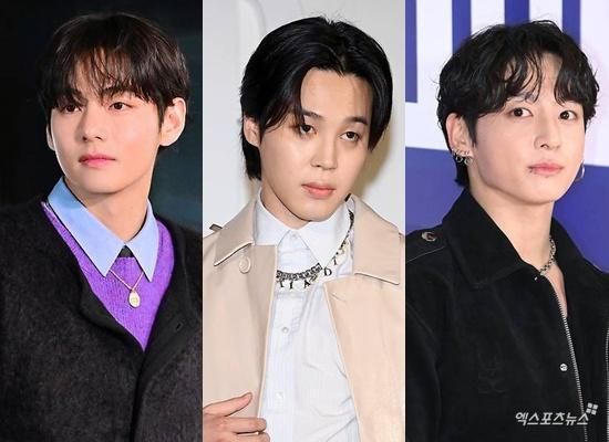 From left, BTS members V, Jimin, and Jungkook / Xportsnews