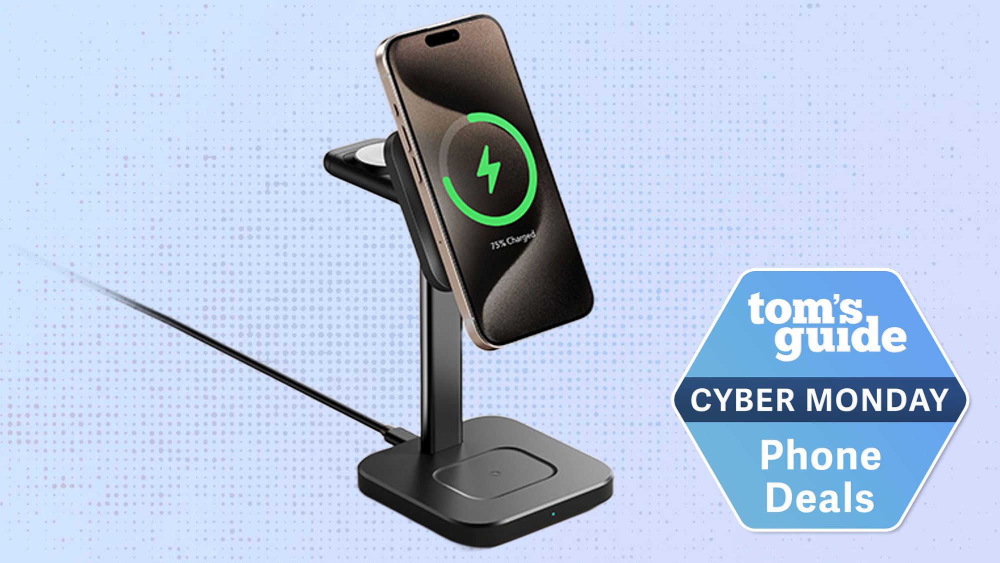 ESR Qi2 3-in-1 Wireless Charging Station with Cyber Monday badge nearby.