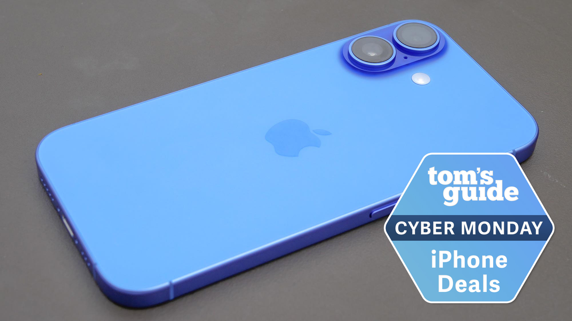 iPhone 16 with Tom's Guide Cyber Monday iPhone Deals badge
