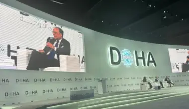 finance minister senator muhammad aurangzeb speaks at the session global trade tensions economic impact and policy responses in mena at the doha forum on saturday photo x