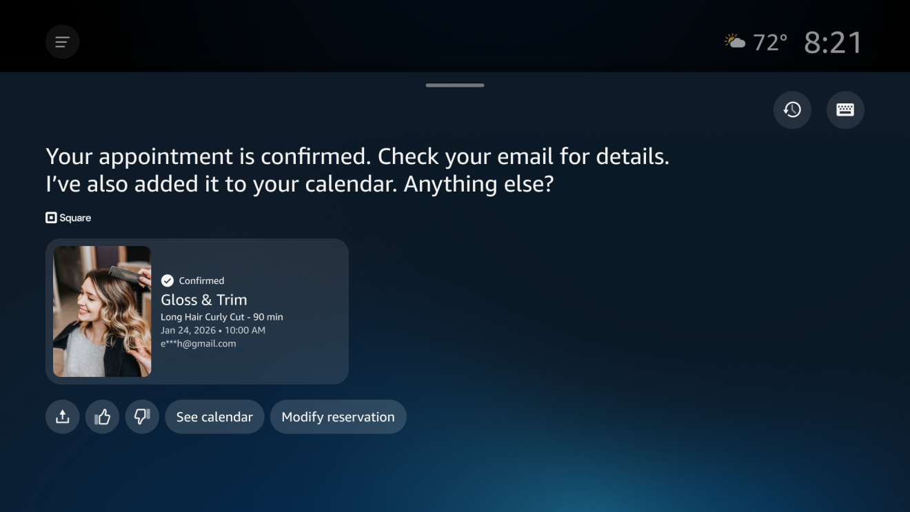 showing a screenshot from the Alexa+ digital assistant on an Amazon TV