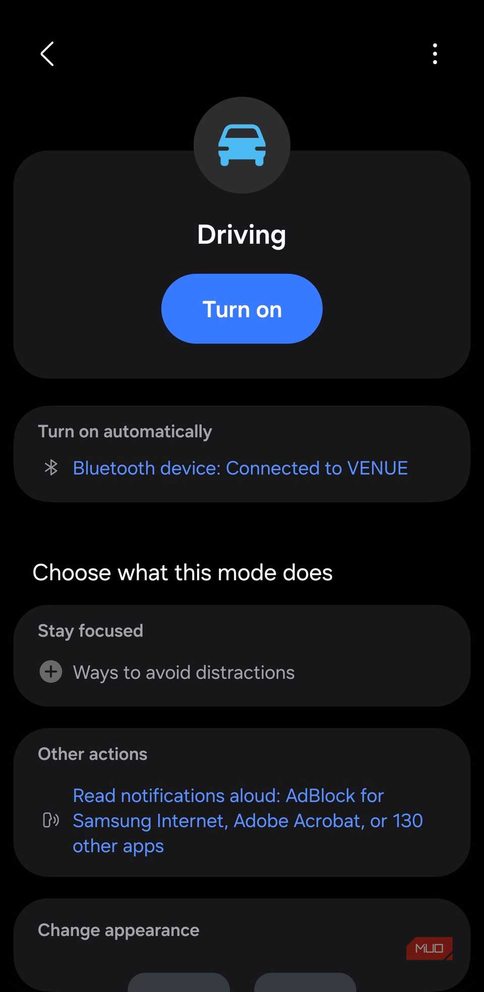 Driving mode on Samsung phone