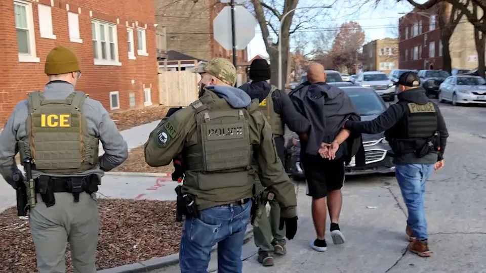 U.S. Immigration and Customs Enforcement (ICE) agents conduct an arrest as part of U.S. President Donald Trump's wide-ranging immigration crackdown in Chicago, Illinois, U.S. January 26, 2025 in a still image from video. Immigration and Customs Enforcement/Handout via REUTERS. THIS IMAGE HAS BEEN SUPPLIED BY A THIRD PARTY