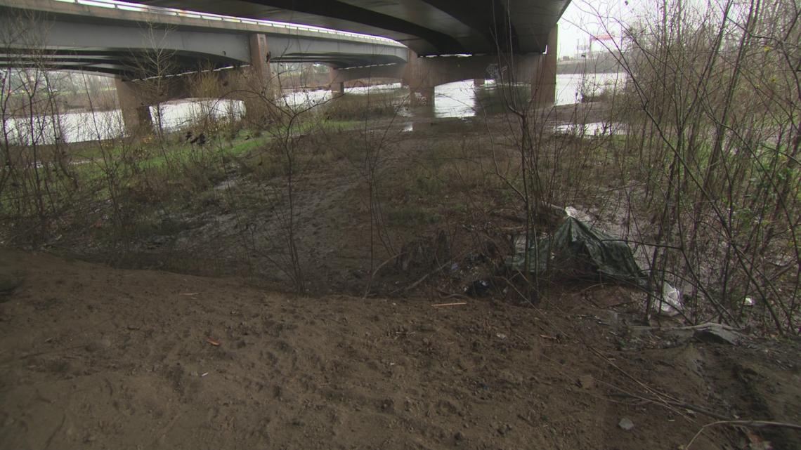 Heavy rain and rising waters threaten homeless people camped in the Sandy River Delta