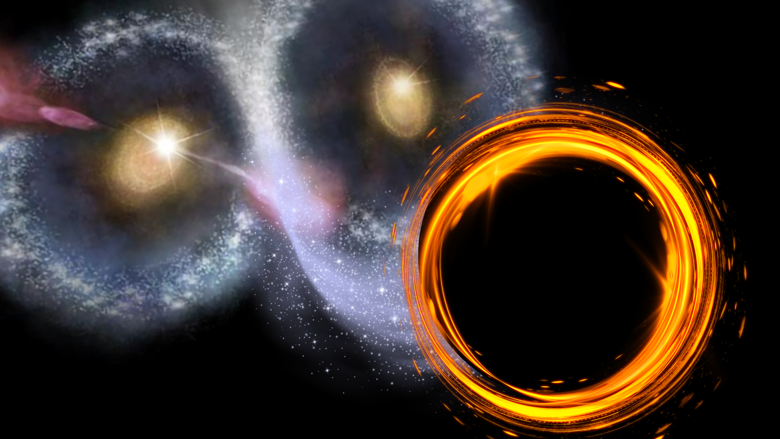 Runaway supermassive black hole flees the Cosmic Owl galaxies leaving a trail of stars
